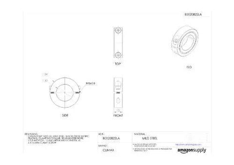 Technical drawing of Model M2C 30 Beefy Clamp Collar for Shafts With Thirty Millimeter Bore, M6x16mm screw, mild steel, black oxide finish.