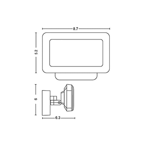 Dimensions of Outdoor White Smart Floodlight with Alexa HomeKit and Google Assistant Control, showing width and height.