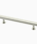 Square Bar Cabinet Door Pull In Stainless Steel Five And One Sixteenth Inch Center To Center Modern Silver Kitchen Drawer Handle