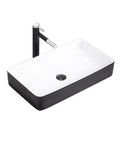 Bathroom Vessel Sink - Countertop Wash Basin with Thin Ed, Art Design for Home & Hotel - Counter Basin for Modern Bathrooms, rectangular design in black and white.