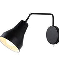 Modern Iron Shade Angle Adjustable Wall Sconces Comes with Switch Easy Wall Light for Study Bedroom Living Room Wall Lighting Fixture Modern Chandeliers (Black) with sleek cone shade.
