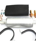 GSL392-400-939 Universal Inline Fuel Pump Kit With Install Kit, silver pump, black brackets, connectors, high flow design