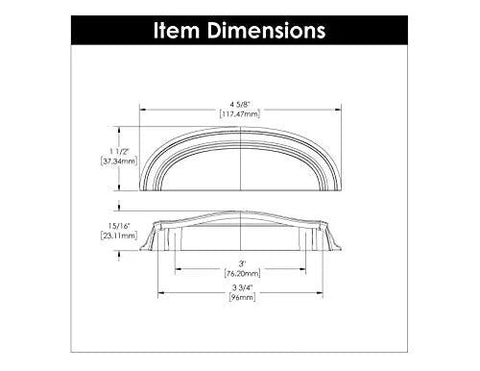 Diagram of Solid Core Cabinet Pulls In Brushed Golden Brass Finish For Doors And Dresser Drawers, dimensions shown in inches