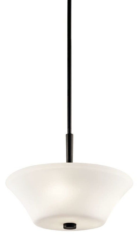 Fifteen Inch Three Light Semi Flush Ceiling Light With Satin Etched Opal Glass In Brushed Nickel Finish, side view