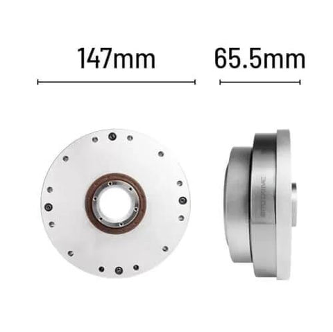 Front and side view of Harmonic Drive SHF 32 I Strain Wave Gear Reducer dimensions 147mm x 65.5mm for automation robots and medical stepper motors.