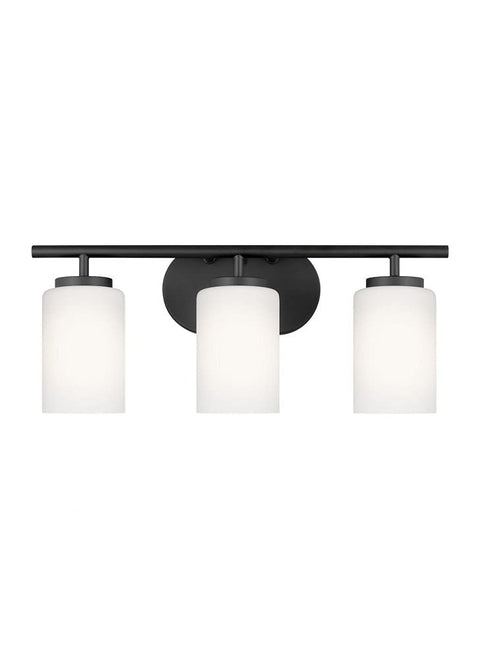 Oslo Three Light Wall Bath Vanity Light In Midnight Black Finish With Incandescent Lamps For Shadow Free Lighting In Powder Rooms