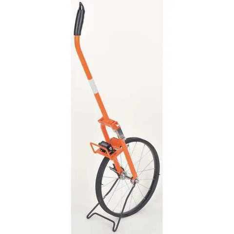 Heavy Duty Metal Frame Measuring Wheel With Foot Graduations And Geared Mechanical Clicker Counter For Outdoor Layouts Featuring Smooth Rubber Tire And Large Display Numbers Built Tough To Get Measurements Squared Away Fast And Reliable