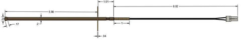 Diagram showing Replacement Oven Temperature Sensor W10181986 dimensions with wiring and metal probe for major ovens.