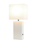 Leather Wrapped Base Table Lamp With USB Port And White Fabric Shade Dope Modern Lighting For Living Room Or Bedroom