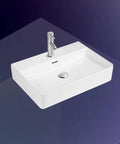 Square Vessel Sink for Bathroom Countertop - Above Counter Wash Basin for Home & Hotel - Modern Art Design, Bathroom Sin, white ceramic design with sleek faucet.