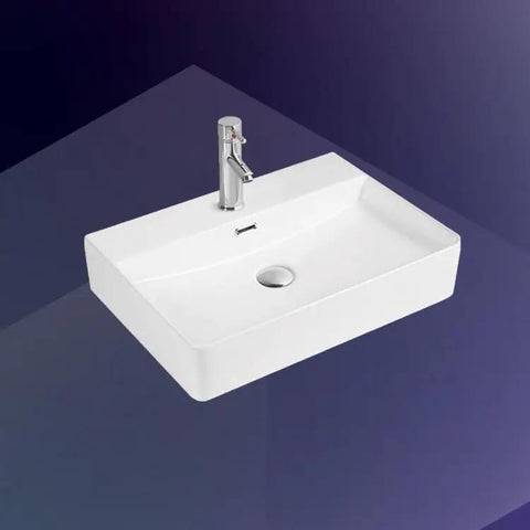 Square Vessel Sink for Bathroom Countertop - Above Counter Wash Basin for Home & Hotel - Modern Art Design, Bathroom Sin, white ceramic design with sleek faucet.