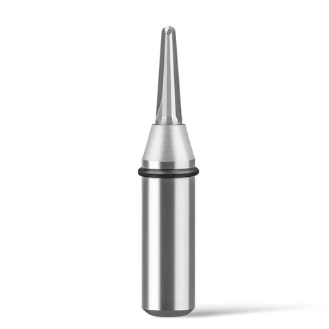 Cool Pro Carbide Router Bit With Tapered Ball Nose For Woodworking pros, 1/2 Inch Shank shown from side for detailed view.