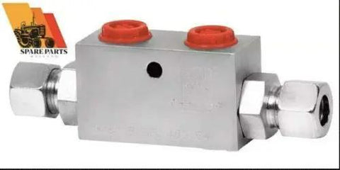 Double Pilot Operated Check Valve For Heavy Duty Hydraulic Systems 12mm Pipe Size With Three Eighths Inch Connection Zinc Plated V0110 High Pressure Safety Valve Up To 380 Bar Industrial Grade Control Valve, shown in side view.