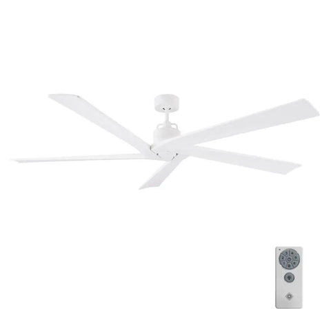 Dang Sure Solid Seventy Inch Five Blade Ceiling Fan With Silver Brushed Steel Finish And Ultra Quiet Motor on a white background.