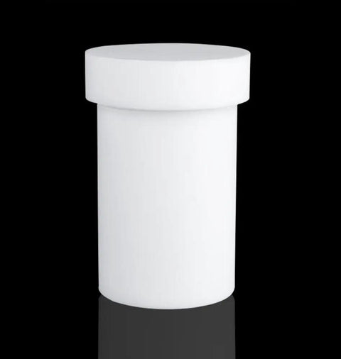 Top Shelf PTFE Centrifuge Tube With Tight Screw Cap And Secure Seal Pad For Legit Acid Alkali Resistant Lab Testing Solvent Proof Samples In 250 Milliliter Capacity, white tube with closed cap.
