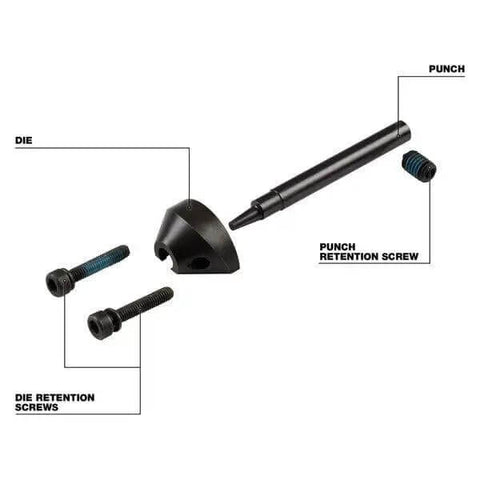 Punch And Die Set 48-44-0272 For M12 FUEL 16 Gauge Nibbler Replacement with labeled parts: punch, die, retention screws.