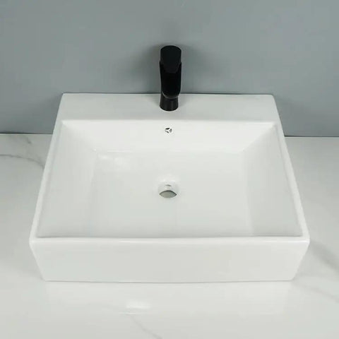 USZWBY Vessel Sinks White Ceramic Balcony Wall-Mounted Sink Modern Simple Square Bathroom Countertop Washbasin.