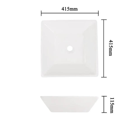 USZWBY Vessel Sinks Bathroom Vessel Sink Modern Square Ceramic Counter Basin White Bathroom Bowl Sink top view with dimensions