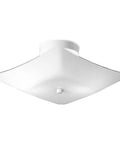 Square Glass Close-To-Ceiling Light Fixture with 12 Inch Diameter and 5.5 Inch Height in White, side angle view