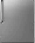 Game Changer Undercounter All Freezer With Stainless Steel Finish and Slick Towel Handle, front view with digital control.