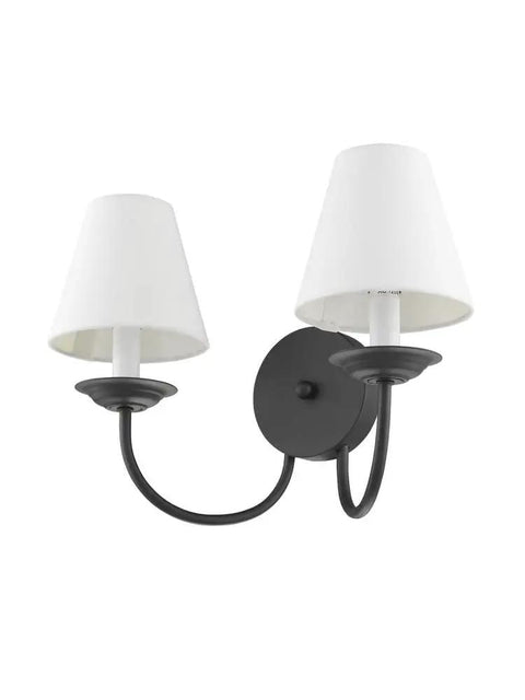 Mendham 2 Light Wall Sconce in black and white finish, transitional steel indoor lighting fixture for living room or bedroom.
