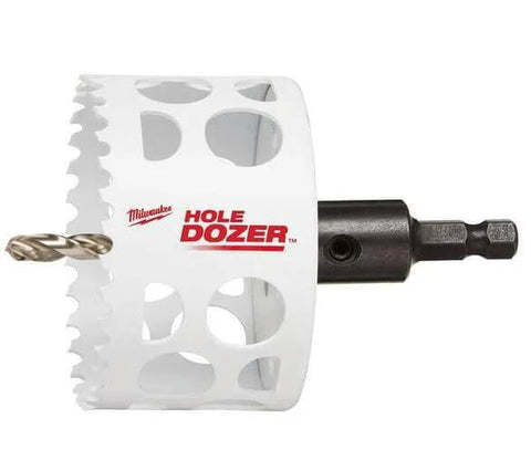 Milwaukee Hole Dozer bi-metal hole saw, 3-3/4 in, side view with black mandrel
