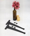 Bean Head Strap Hinges In Wrought Iron Hardware 15 Inch Pair With Hammered Edging And Black Powder Coat Finish, screws included