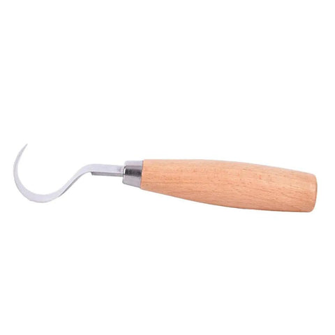 Kickass Stainless Steel Spoon Carving Knife And Hand Chisel Tools With Slick Ergonomic Grip, curved blade, hardwood handle.