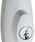 Tribeca Style Exterior Keyed Lock With Keys Right Hand White Finish For Gliding Patio Doors Durable Lock Assembly Close-up View