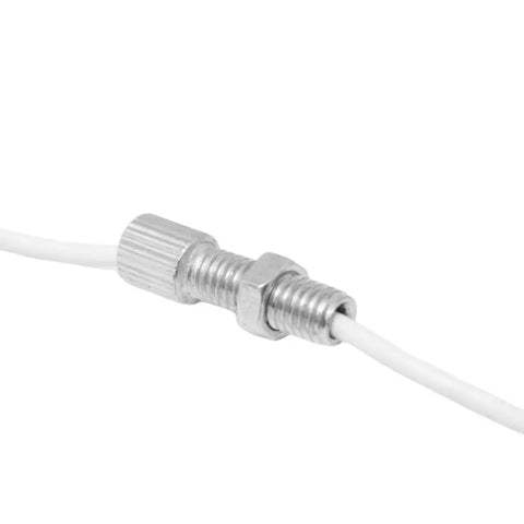 Close-up of a silver brake cable adjuster from the 12 Piece Silver Bicycle Brake Cable Adjuster Lever Screw Set M6 Includes Caliper Locking Tool