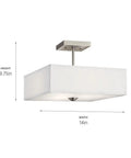 Three Light Square Semi Flush Mount In Olde Bronze With Satin Etched White Diffuser And White Microfiber Shade, size 14x9.75 inches