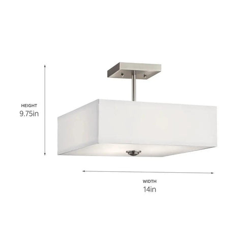 Three Light Square Semi Flush Mount In Olde Bronze With Satin Etched White Diffuser And White Microfiber Shade, size 14x9.75 inches