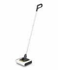 Cordless Electric Floor Sweeper Broom With Whisper Quiet Rollers For Hardwood Vinyl Tile And Rugs Lightweight Automatic Sweeper Machine For Pet Fur Hair Dust And Household Mess White shown in a standing position.