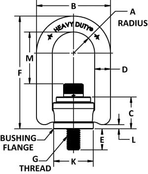 Diagram of Heavy Duty ADB Hoist Ring One Half Inch By Thirteen TPI Forged Alloy Steel with labeled parts and dimensions, Part 33512.
