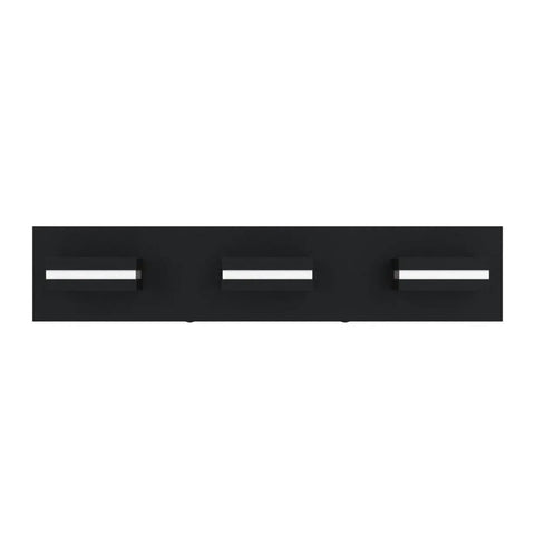 Front view of Three Light 24 Inch Matte Black LED Vanity Light With Frosted Acrylic Shades, Cool White 6000K For Bathroom Mirror