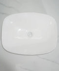 USZWBY Vessel Sinks Simple Square Rounded Corner Bathroom Ceramic Vessel Sink Large Size top view of white bowl sink