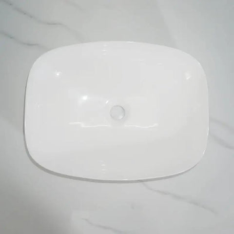USZWBY Vessel Sinks Simple Square Rounded Corner Bathroom Ceramic Vessel Sink Large Size top view of white bowl sink