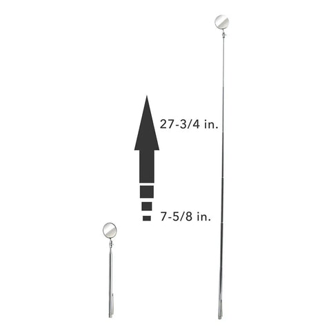 Magnetic Base Circular Inspection Mirror 2.25 Inch With Fixed Ball Joint For Tight Spots in engines, adjustable 27.75 in length.