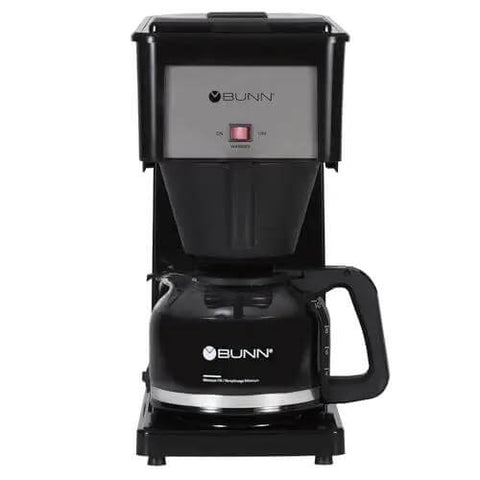 Front view of Velocity Brew 10 Cup Home Coffee Brewer with a stainless steel hot water tank and black finish