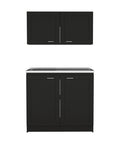 Modern Black Storage Cabinet Two Piece Set Engineered Wood Rustic Cupboard For Kitchen Hallway Closet Durable Furniture With Legit Solid Build And Straight Fire Home Decor Vibe, featuring matte black finish and two storage sections.