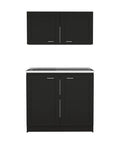 Modern Two Piece Storage Cabinet With Thick Engineered Wood And Matte Black Finish For Kitchen Hallway Or Closets, front view.