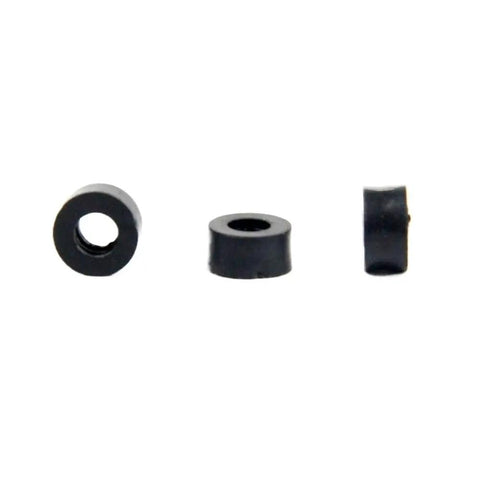 24 Pcs 5Mm Thick Black Nylon Round Spacer Washers For DIY Projects Bumpers And Hardware Spare Parts Kit Flat Durable Spacers For Automotive Motorcycle And Home Repairs, shown from three angles