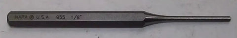 1/8 Inch Pin Punch, 5 Inch Long, 5/16 Inch Hex Shank, Pro Grade Steel Tool for pin and rivet removal, auto repairs, machinist projects