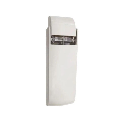 Side view of a Chest Freezer Lid Hinge With Spring And White Cover Metal Replacement Part For Freezers Coolers And Refrigerators Rust Resistant And DIY Friendly Easy To Install Spring Loaded Lid Action For Smooth Opening And Secure Closure