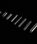 Pro Grade Stainless Steel Roll Pin Kit, 280 Pieces, M1.5 to M8 Slotted Spring Pins, close-up of various pin sizes on black background