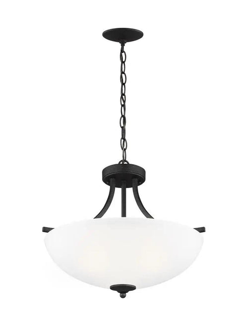 Geary Three Light Semi Flush Convertible Pendant In Midnight Black Modern Fixture for Living Room Or Entry 100 Total Watts 16.38 Inch Height