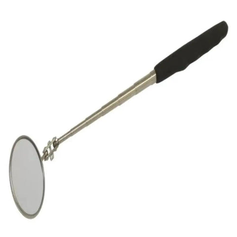 Telescoping Inspection Mirror With A 2 And A Quarter Inch Head Extendable From 10 To 14 Inches Adjustable Swivel Insulated Vinyl Grip
