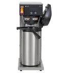Front view of Axiom Dual Voltage Airpot Coffee Brewer With LCD, Programmable Brew Levels, Cold Brew Lockout, and 200 oz capacity.