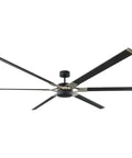 Pro Level 96 Inch Industrial Outdoor Ceiling Fan With Painted Brushed Steel Finish And Six Sturdy Aluminum Blades overhead view.