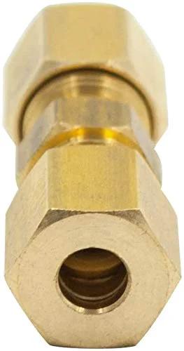 Brass compression tube union fitting, 1/4 in OD x 1/4 in OD, pack of 2, close-up view